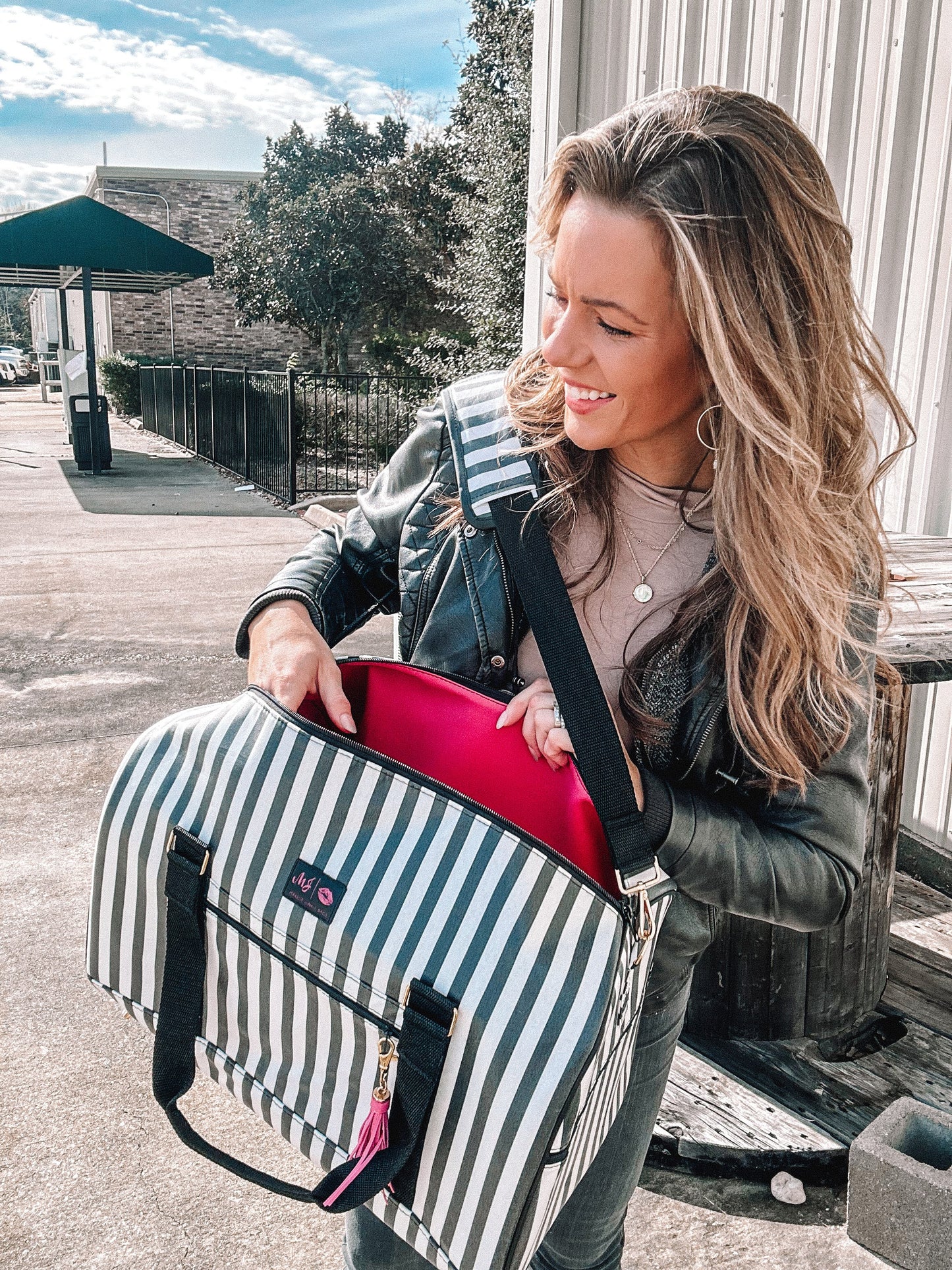 Glam stripe Duffel (Made to Order-14 Business Day turnaround)