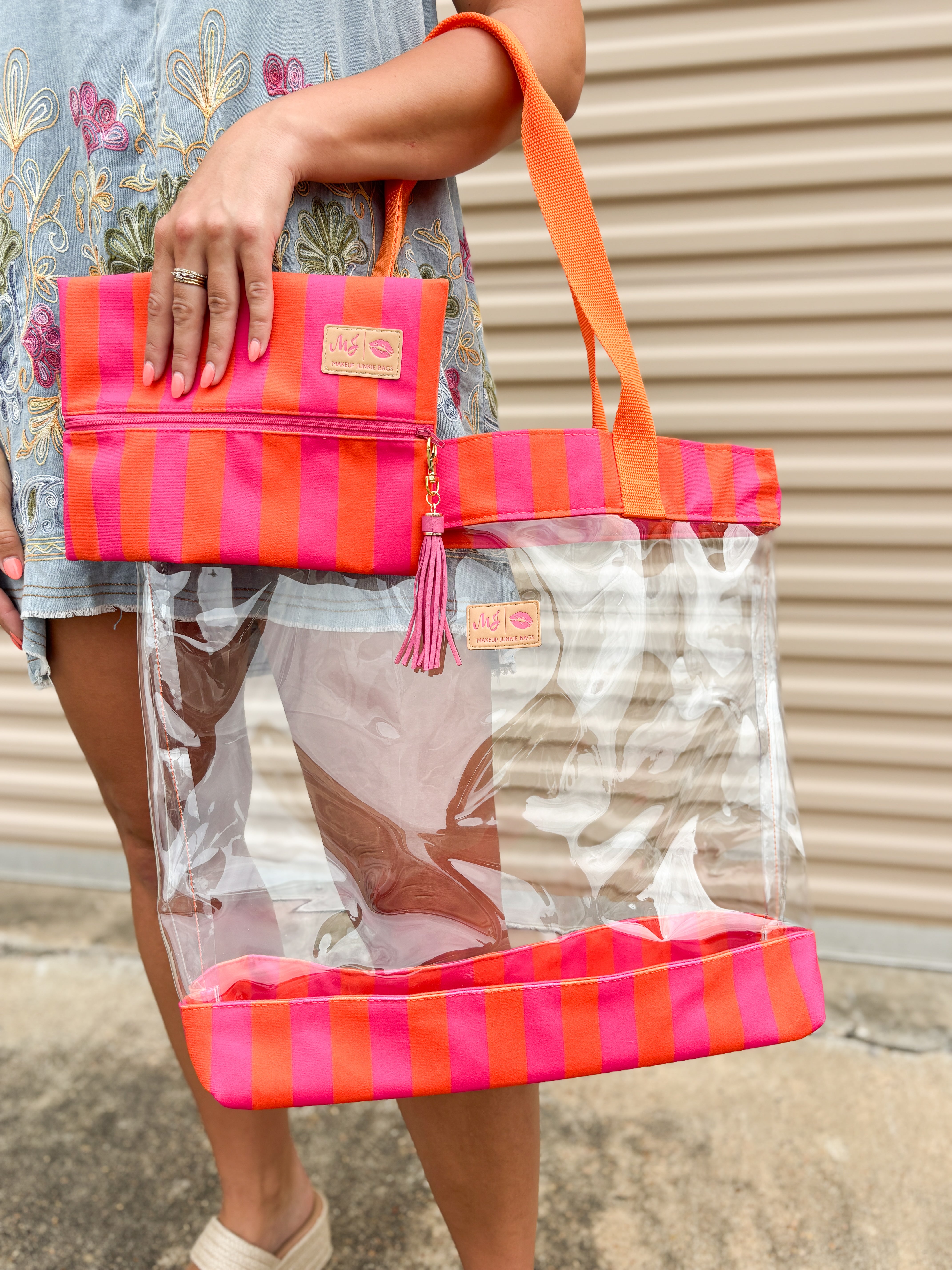 Cabana Pink Clear Tote – Makeup Junkie Bags1