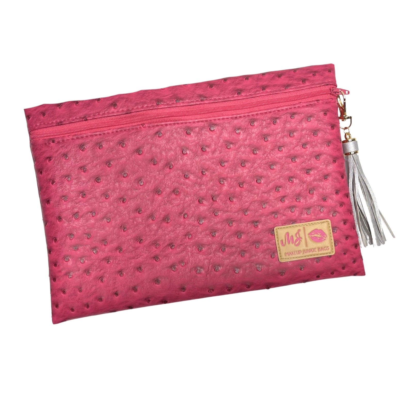 Raspberry Ostrich Top Zip